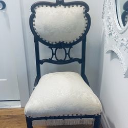 Beautiful Victorian Boudoir Chair Re-upholstered In White Brocade  