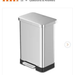 Qualiazero 20 Gal. Stainless Steel Trash Can, Step-on, Rectangle Shape