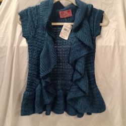 Sweet And Sinful Knit Sweater Vest Classic Navy Frill Collar Cover Up Sz Medium