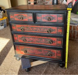 Theodore Alexander leather and wood dresser- 5 drawer