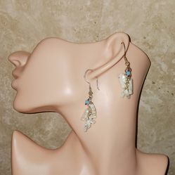 Vintage MOP Seahorses With Turquoise Swarovski Bicons And 925ss Earrings