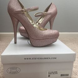 Steve Madden Pink Glitter Mary Jane Heels Size 8