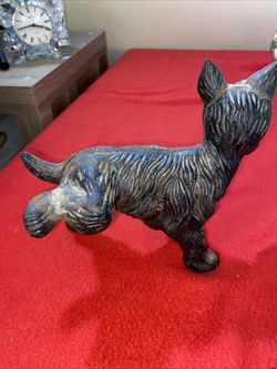 Vintage Cast Iron Peeing Scottish Terrier Dog Door Stop - Bookend.  Thumbnail