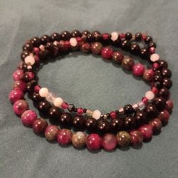 Black MINKED Maroon And Green Persian Jade, Black Onyx, Ruby Tourmaline And High Quality Glass Beads Bracelets