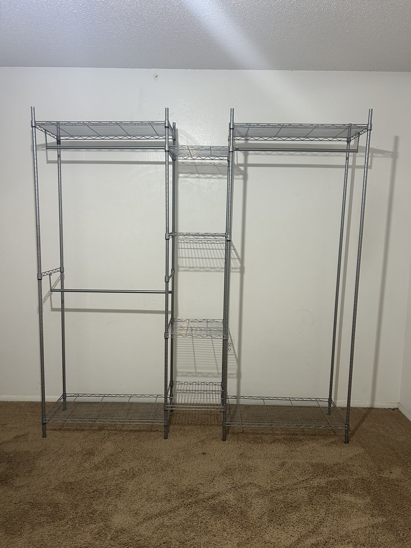 Free Standing Clothes Rack Wire Metal Clothing Rack Closet (Silver)