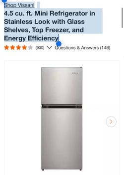 Shop Vissani 4.5 cu. ft. Mini Refrigerator in Stainless Look with Glass Shelves, Top Freezer, and Energy Efficiency