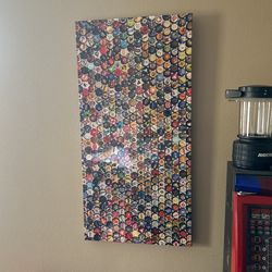 Large 40x20 Inch Canvas Art Of Beer Bottle Caps
