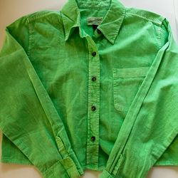 Universal Thread Lime Green Button-Up Crop Top Long Sleeve XS 