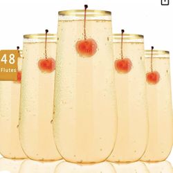 48 Pack Stemless Plastic Champagne Flutes Disposable 9 Oz 