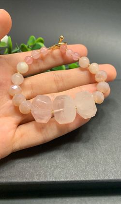 Irregular Natural Stone Open Bracelet Round Glass Beads Clasp Bracelet, pink