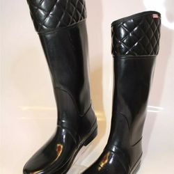 Hunter Rigley Glossy Black Tall Wellingtons Rain Boots Womens Size 9 or EU 40