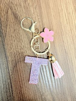 Pink Glitter Keychain Letter T