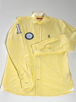 VICOMTE Made in France Men's Shirt Slim Fit Cotton Long Sleeve Embroidered Logo Size M