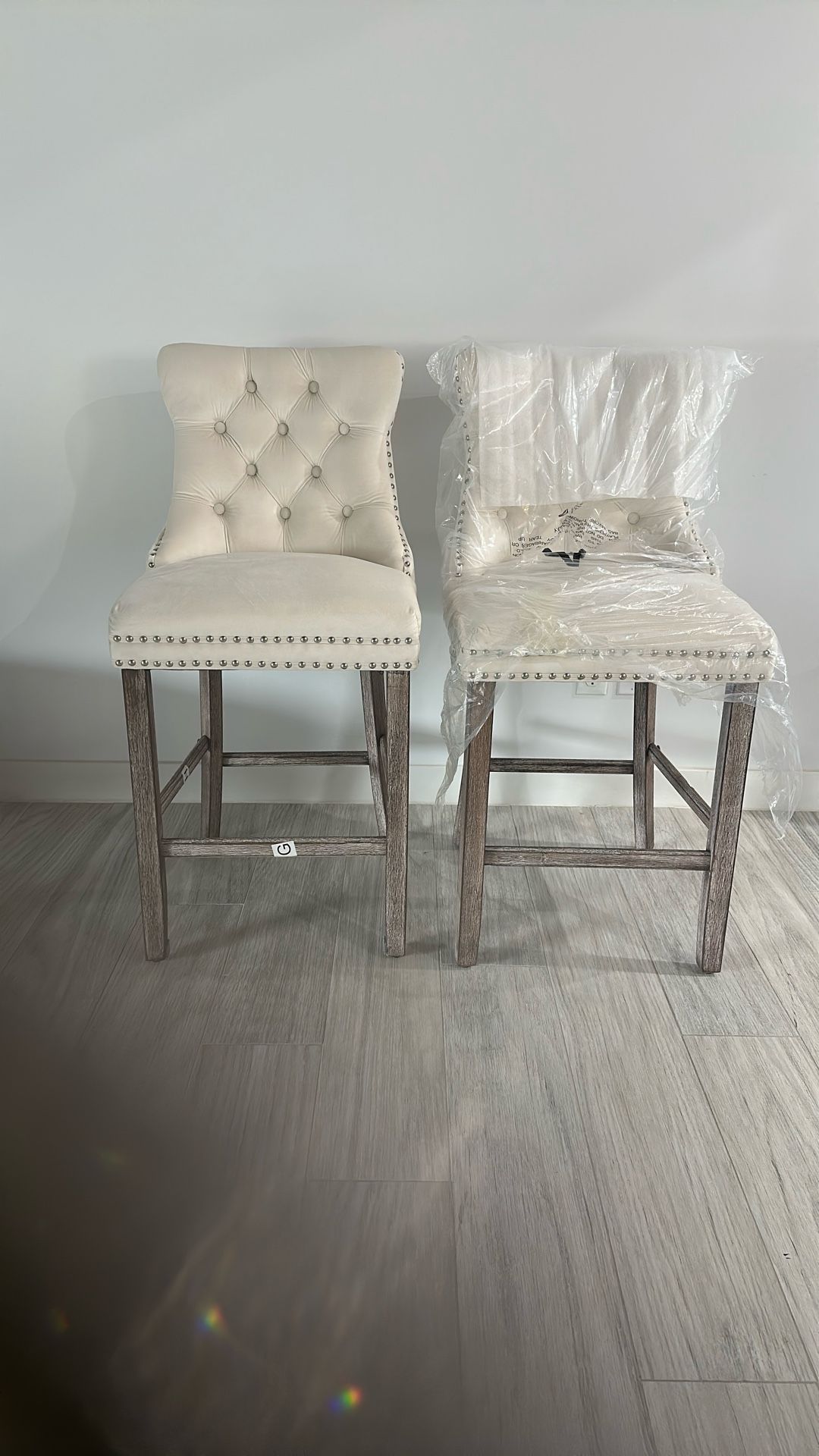 Set Of Two Velvet High stools.