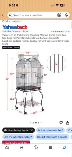 Bird Cage, Lamp with working bulb, bird perches, bird bath, water dispenser, food dispenser, mineral block
