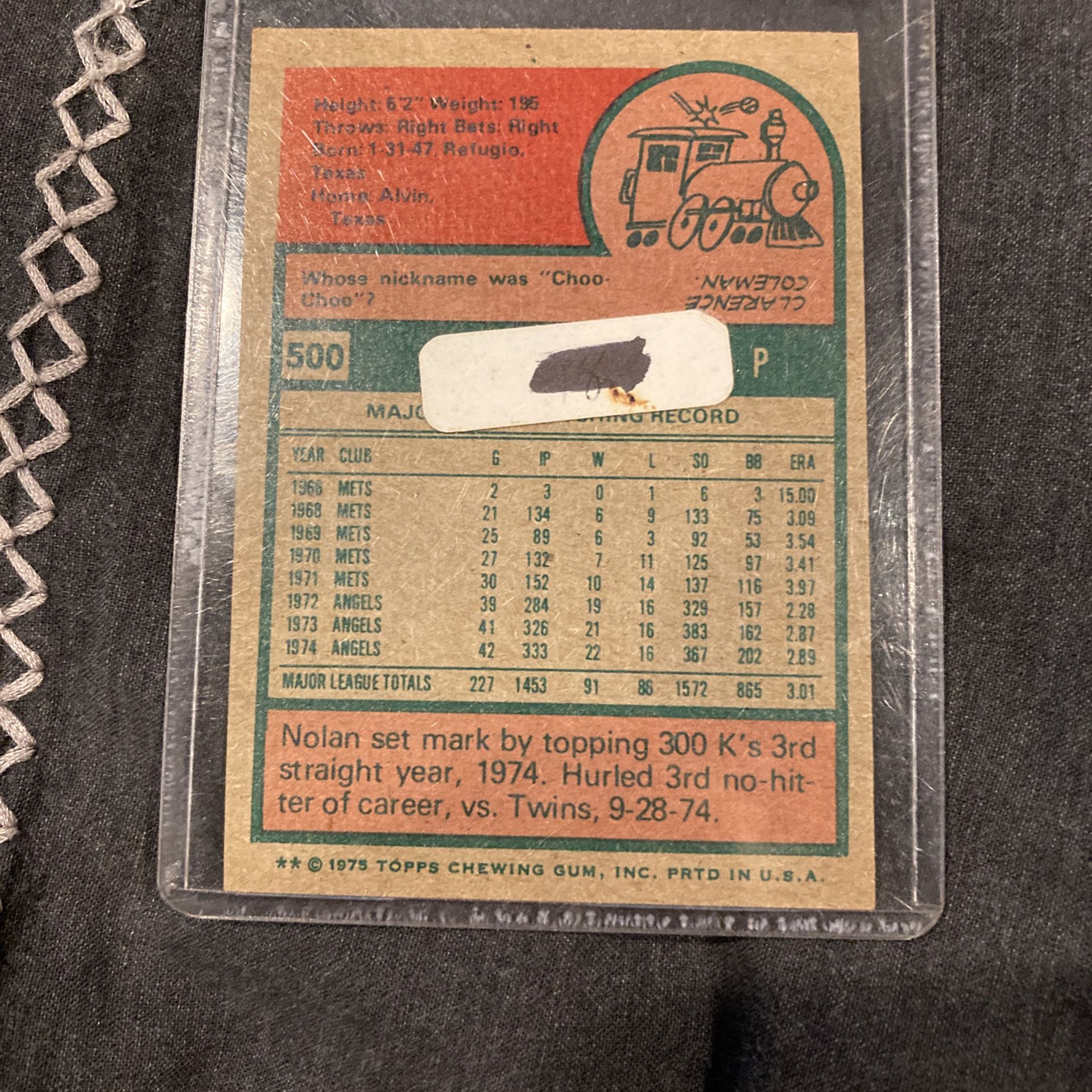 Nolan Ryan Baseball Card 1975 Topps
