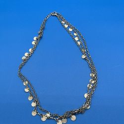 Silver Tone Layered Chain Necklace With Round Charm Pendants