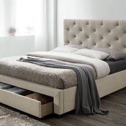 Eastern King Beige Storage Bed Frame Brand New In Box