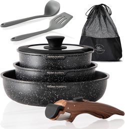 Brand New Induction Cookware Sets - 8 Piece Non-stick Pots and Pans Set Detachable  Handle, Black for Sale in Union City, CA - OfferUp