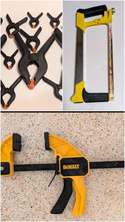 DeWalt 24" Trigger Clamp.  Stanley Hacksaw. 12 Spring Clamps