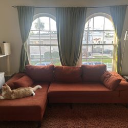 MCM red orange chaise sectional couch NEED GONE ASAP