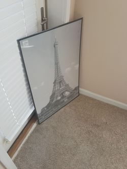 Eiffel Tower 36"LX24"WX0.25"T Framed B&W Paris France Print Still Factory Sealed