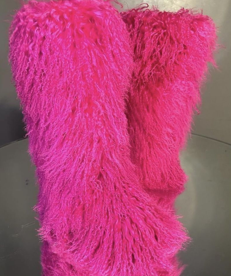 Pink Tall Real Fur Knee Boots Sizes 7-10