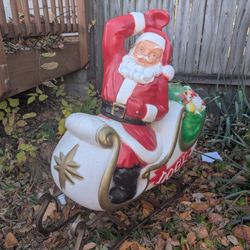 Vintage Santa Claus Sleigh Blow Mold Plastic
