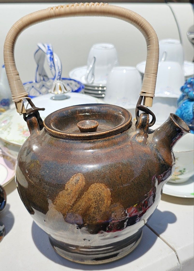 Hand Made Teapot Set By Russell Collins, Vintage & Unique! Signed RR. Set Of 9!