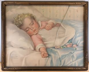 Antique Annie Benson Muller “Just A Little Dream” Framed Lithograph Heaven’s Gift