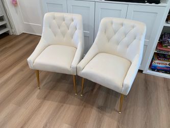 Dining Chair Set of 2, Upholstered Velvet with Back Pull Rod. Beige