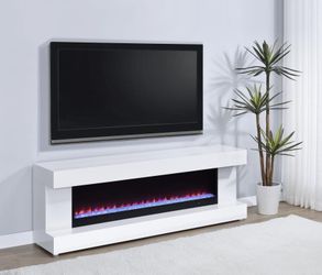 Tv Stand Max tV Size 75" White High Gloss finish, Box flame decorative. New Especial price
