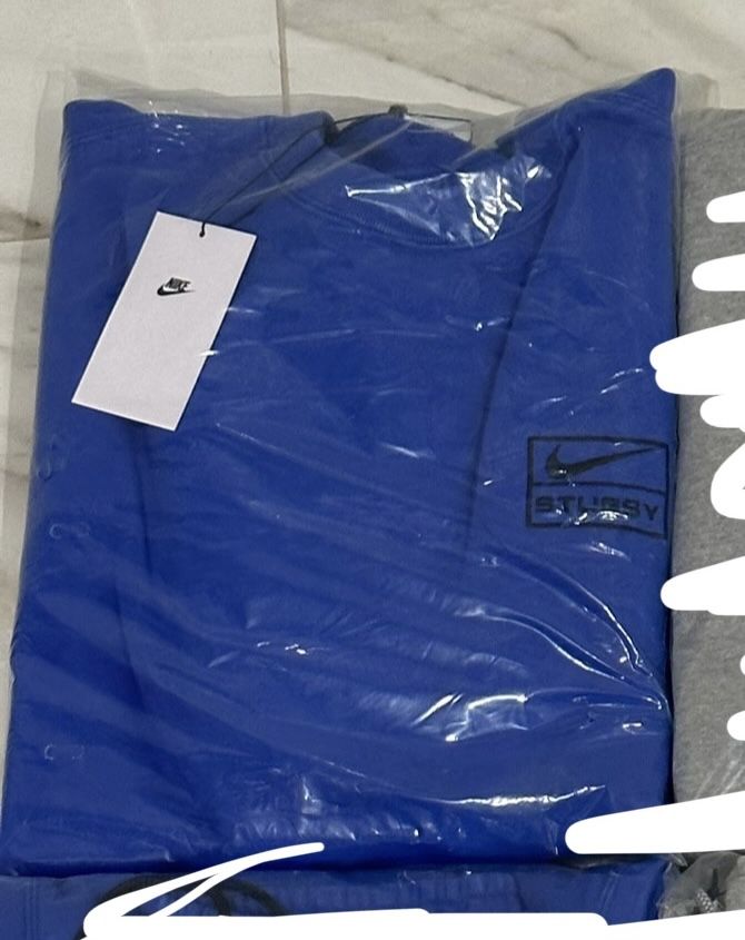 Nike x Stussy Crewneck Fleece Crewneck Sweatshirt Acid Wash Blue Size Medium