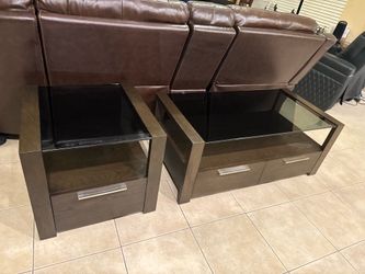 Casana Wood Coffee Table Set With drawers with Glass Tops with Matching End Table