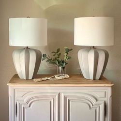 Pair of Sculptural Ceramic Table Lamps | Organic Modern | 27”