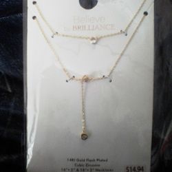 Believe By Brilliance 14k Gold Plated nexklace Set Of 2