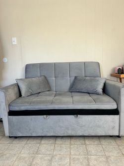 Gray Velvet Sleeper Loveseat with Pull-Out Bed