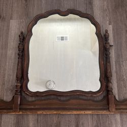 VINTAGE ANTIQUE FREE STANDING OAK FRAMED TABLE TOP VANITY MIRROR