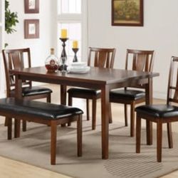 NEW 6pc DINING Room Kitchen Table Chairs Bench Set 💥NO CREDIT NEEDED $10 Down