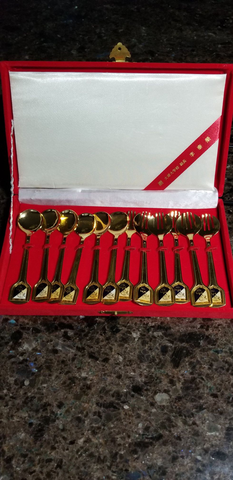 12 Piece Set Gold Plated Forks & Spoons