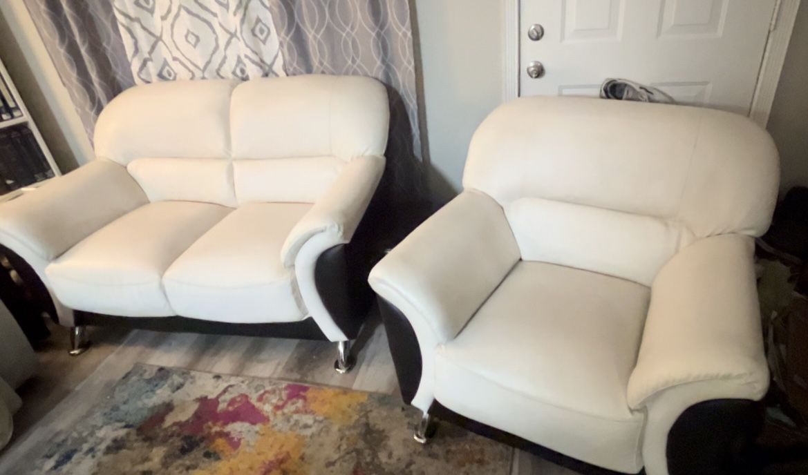 White & Black Leather Couch Set