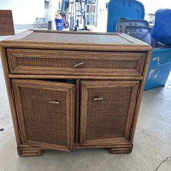 Walnut Rattan Side Table
