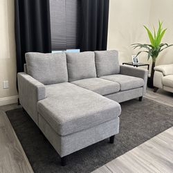 Modern Light Grey Reversible Sectional Sofa Couch