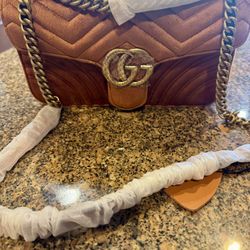 Suede Orange Bag With Golden Chain 