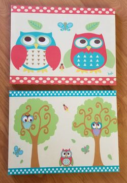 Set of 2 🦉 Kids Wall Art, Owl Nursery Baby Girl Owl Decor, Owl Nursery Decor, Canvas frames