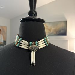 Natural Bone Choker With Leather Ties