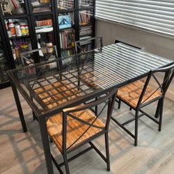 Ikea Metal Table/glass W/ 4 Chairs