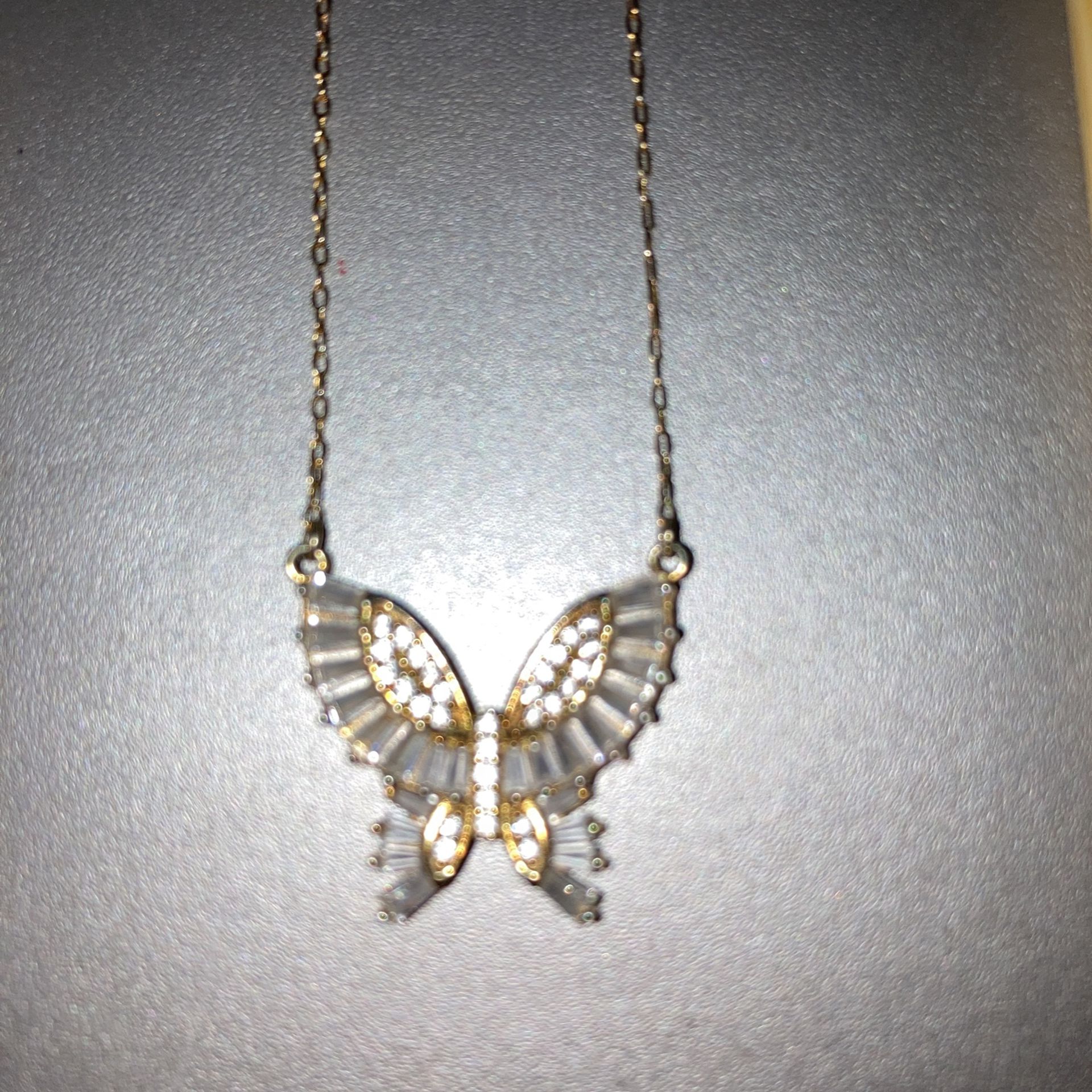 Rachael Zoe Diamond Silver Gold Plates Butterfly Necklace 