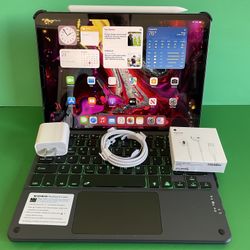 Apple IPad Pro 11” (Face ID / Liquid Retina  / latest iOS 18) 64GB with Keyboard case, stylus pen & Accessories (256GB $469) 