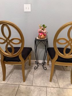 Gold Ornate Dining Chairs with Black Cushion – Set of 2